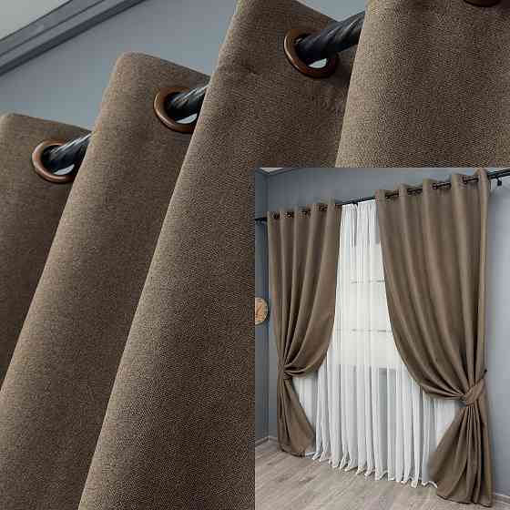 Комплект штор на люверсах VR-Textil Блэкаут двусторонний ASHEN NIGHT № 1854ш Коричневый 150х270 см 2 шт (37-0294) Киев