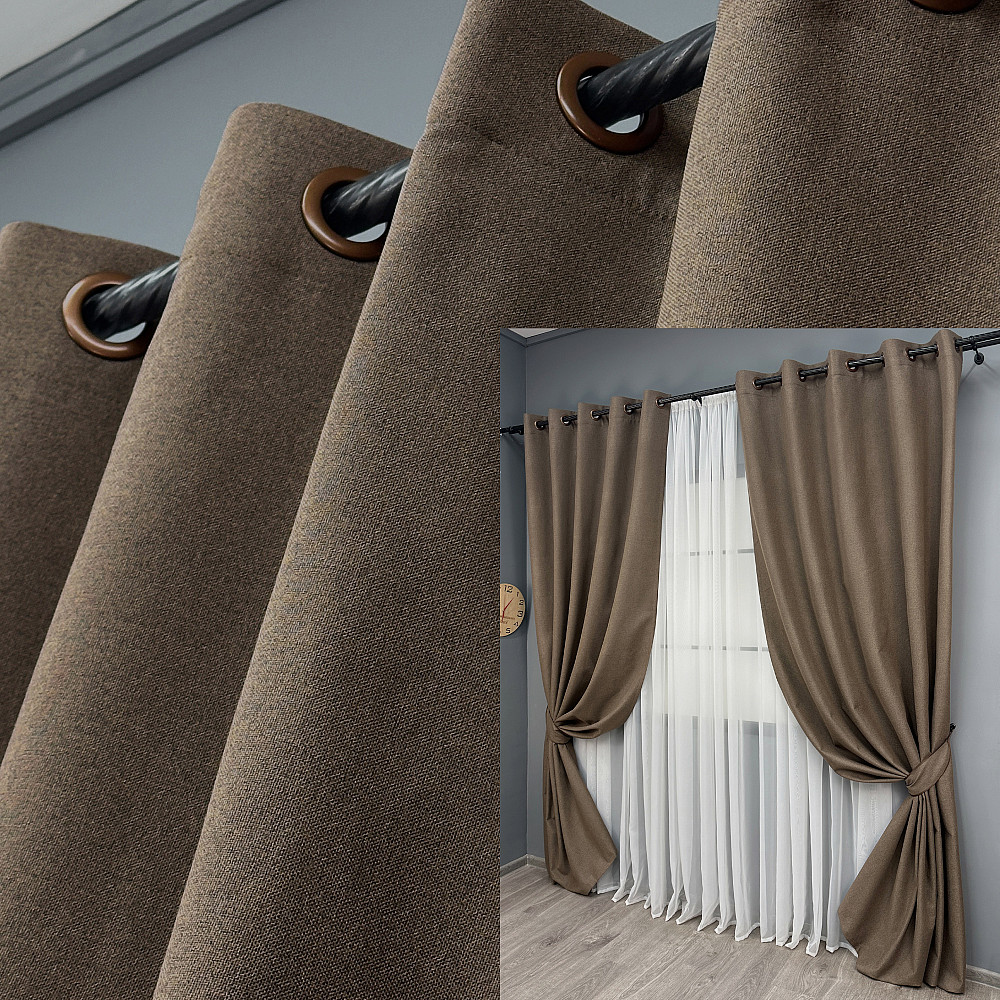 Комплект штор на люверсах VR-Textil Блэкаут двусторонний ASHEN NIGHT № 1854ш Коричневый 150х270 см 2 шт (37-0294) Киев - изображение 1