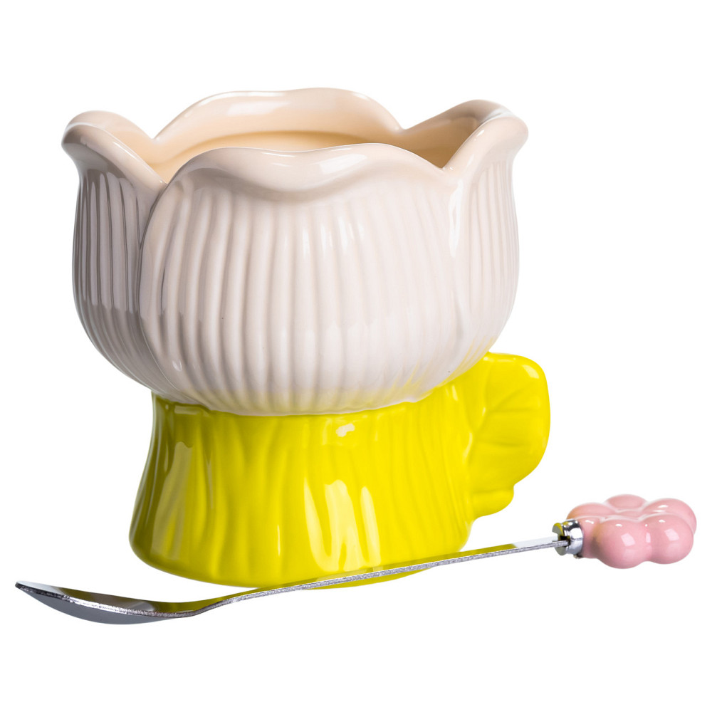 Креманка порцелянова з ложкою у формі квітки 300 (мл) креманка для десертів, морозива та желе Жовтий FM-42BE Коломия - фото 4