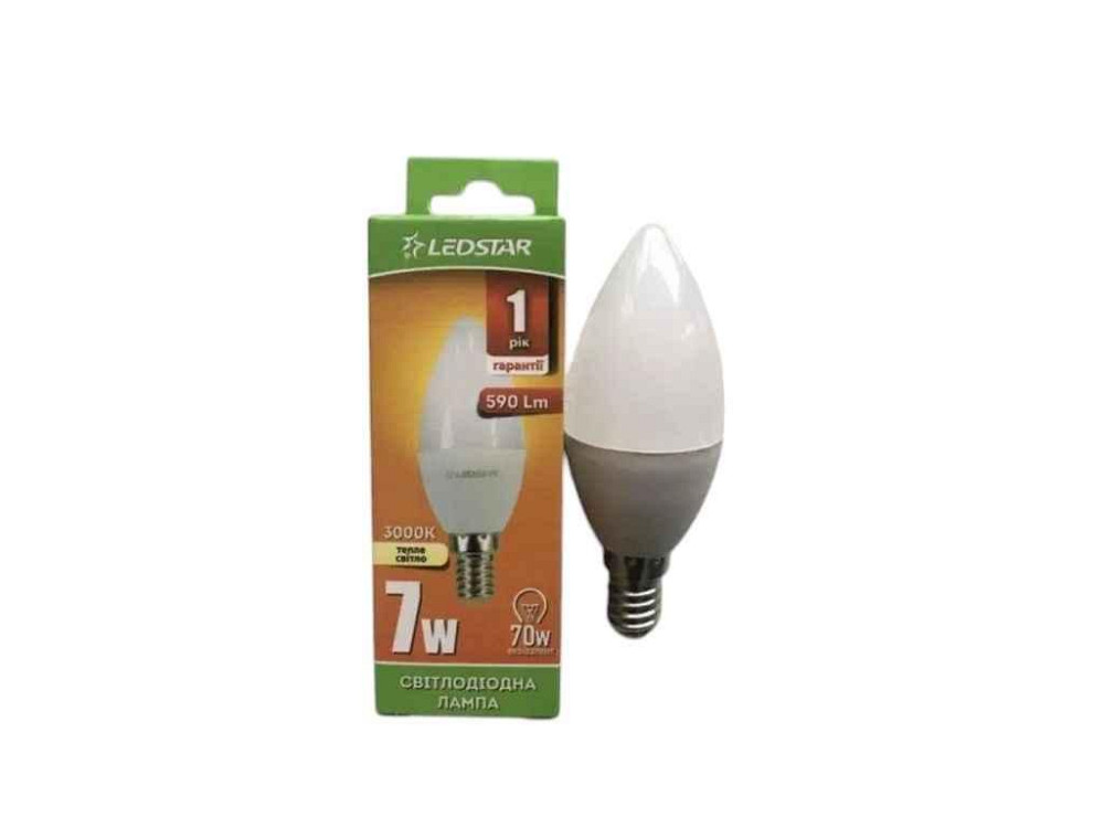 Лампа 7W E14 3000K C37 свічка ТМ LEDSTAR Київ - фото 1