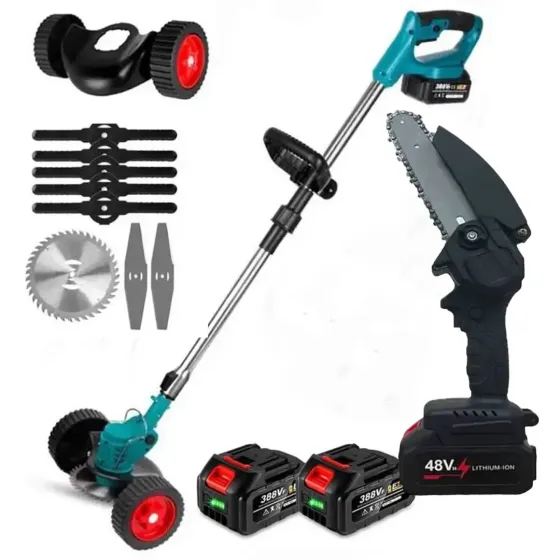 Набор 2в1 Газонокосилка с колесами + Пила 48V два аккумулятора Триммер для травы Коломыя