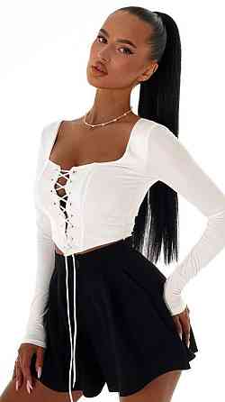 Стильний жіночий топ зі шнурівкою на декольте OSплотний мікродайвінг Білий, 46/48 Одеса