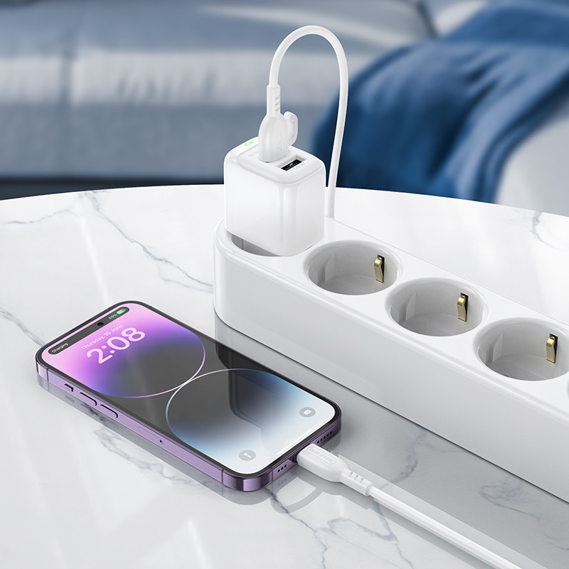 Сетевое зарядное устройство с кабелем BOROFONE BAS41A Potential dual-port charger set (iP) White Киев - изображение 8