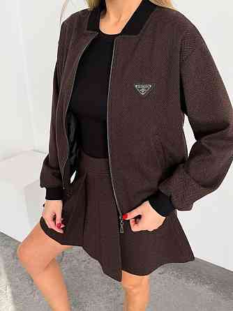 Женский стильный костюм двойка: бомбер на подкладке + юбка - шорты кашемир Шоколад, 46 Одесса