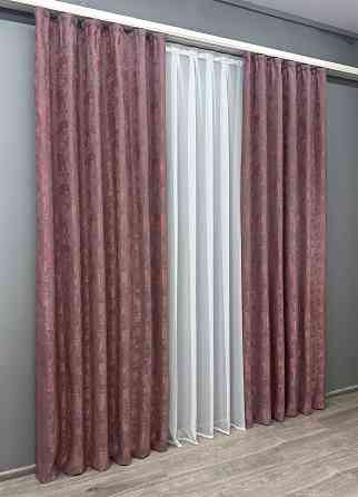 Комплект готовых штор VR-Textil Жаккард Sultan YL № 1209ш Малиново-серый 100х270 см 2 шт (31-515) Киев