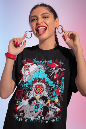 Футболка для мальчика аниме Принкесс Мононоке Аниме Джапанесе оверсайз (рост от 165 до 180 ) Черний AnimeJ0572m Днепр