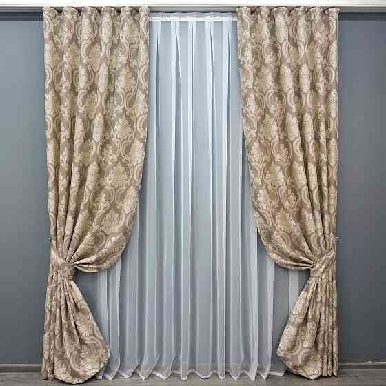Комплект штор із тканини льон, колекція "Корона Марія" колір капучино з бежевим 1269ш Київ
