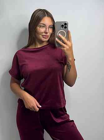 Пижама-комплект (футболка+шорти+штаны) из плюш-велюра Бордо XXL Харьков