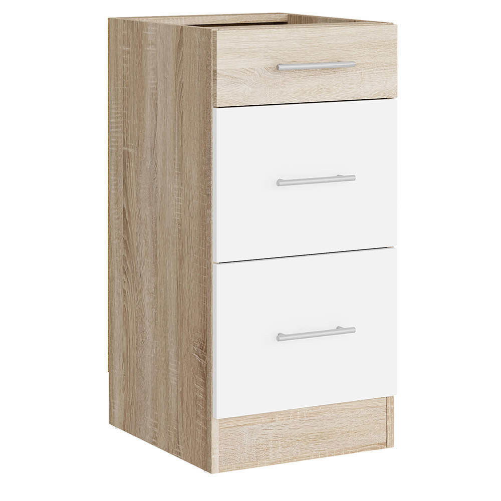 Кухонный модуль на 3 ящика Эверест Эко 400 дуб сонома/нимфея альба (белый) (без столешницы) 40х46х82 см (DTM-071046) Львов - изображение 1