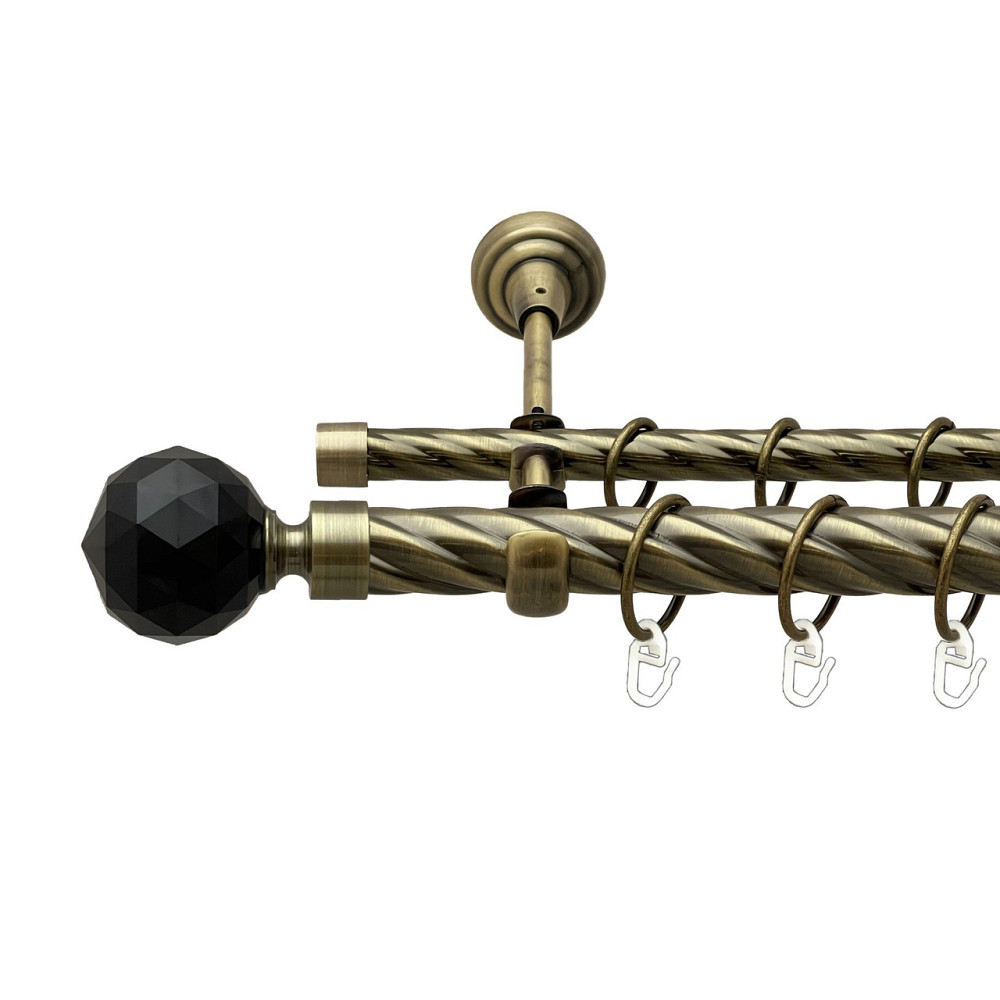 Карниз Orvit Люміера Неро металевий дворядний відкритий скручена труба кільце металеве Антик 25\16 мм 240 см Львов - изображение 1