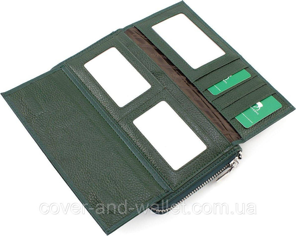 Зелений шкіряний жіночий гаманець клатч з ремінцем Marco Coverna MC 6054-7 Київ - фото 5