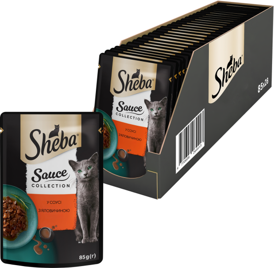 Влажный корм Sheba (Шеба) Sauce для взрослых кошек с говядиной в соусе 85 г (блок 28 шт) Винница