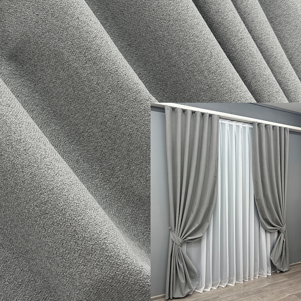 Комплект готовых штор VR-Textil Лен блэкаут № 1822ш Серый 150х270 см 2 шт (33-0821) Киев - изображение 1