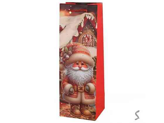 Пакет Новорічний під пляшку Santa 12*10*35см паперовий R34801 ТМ STENSON Київ