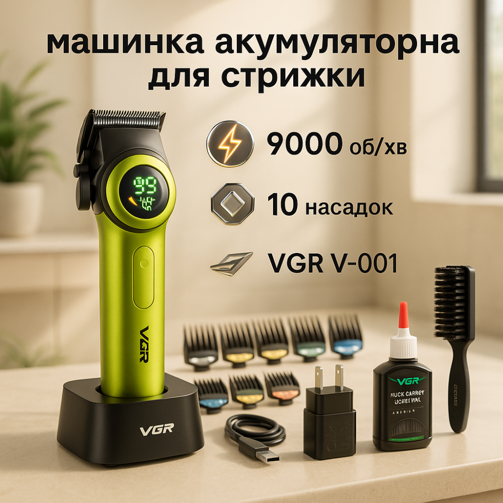 Модний машинка для стрижки волосся VGR, Бездротовий професійний тример для чоловічої стрижки EM-83 Львів - фото 7