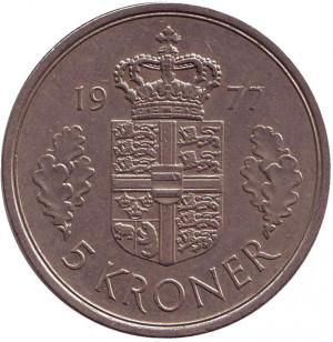 Монета 5 крон. 1976-83 год, Дания. Полтава - изображение 1