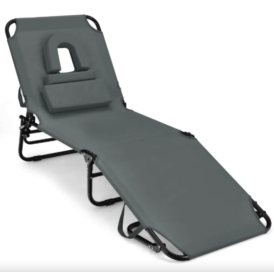 Шезлонг Costway Hanna розкладний з отвором для обличчя сірий Киев