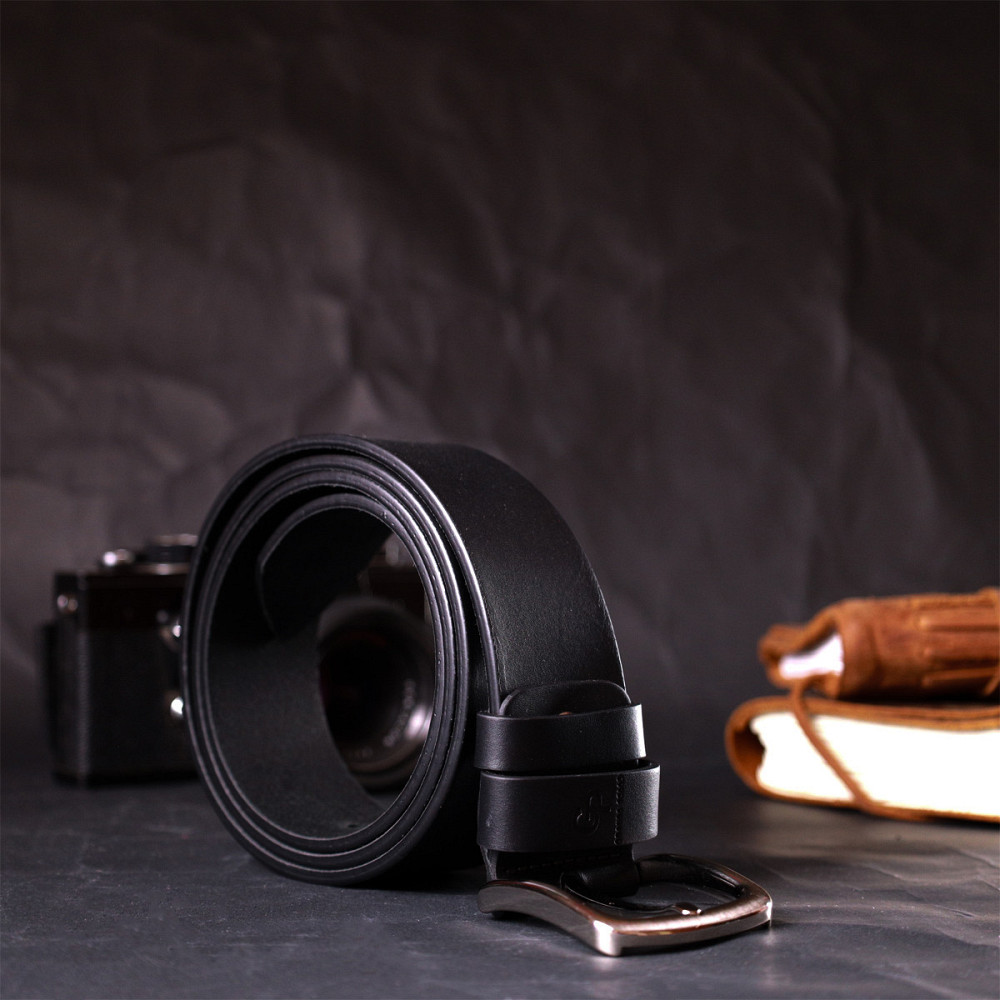 Стильный ремень под джинсы из натуральной кожи GRANDE PELLE 11684 Черный Киев - изображение 3