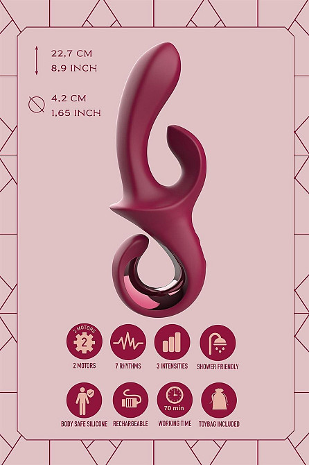 Вибратор-кролик Dreamtoys Glam Duo Vibrator с ручкой крючком, 22.7 х 4.2 см Sex Aura Киев - изображение 6