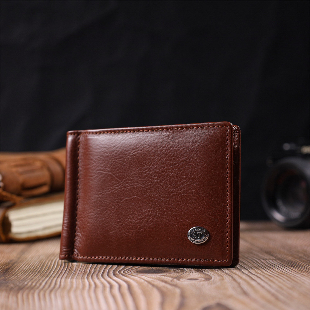 Удобный зажим для денег из натуральной гладкой кожи ST Leather 19427 Коричневый Киев - изображение 9