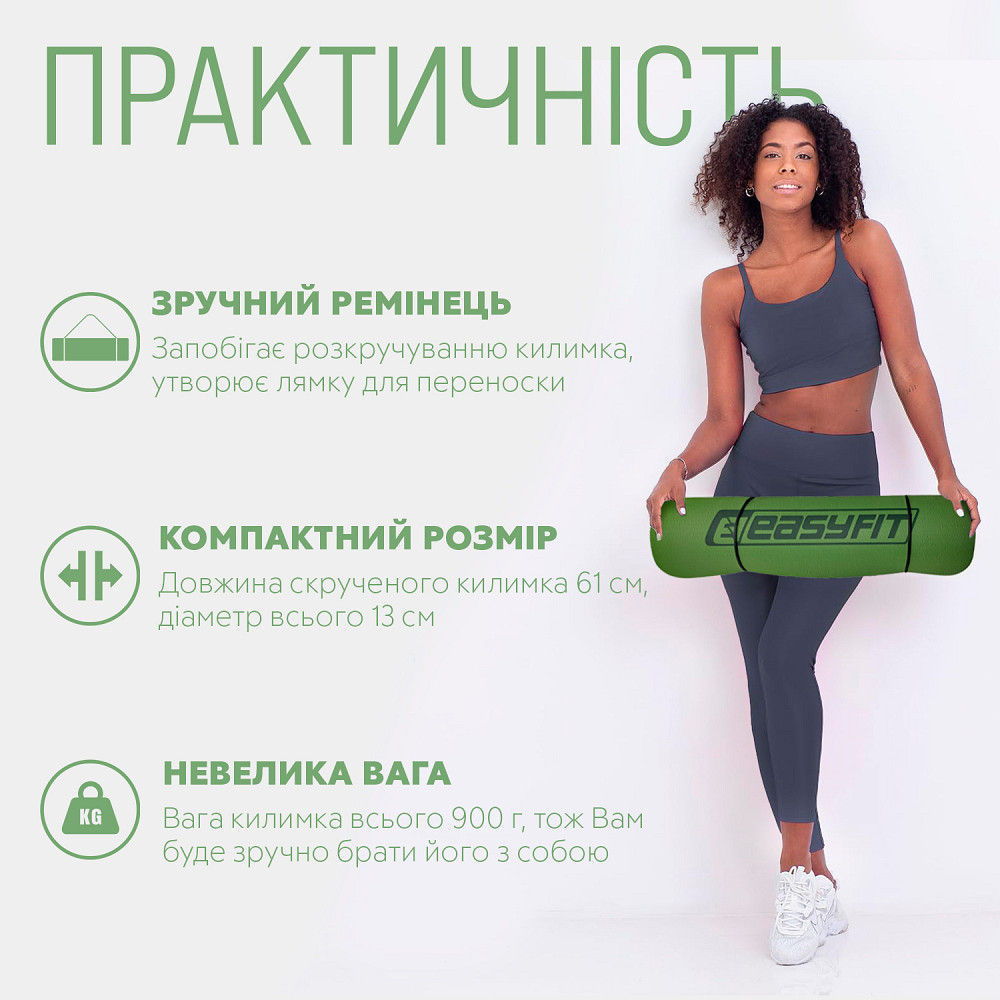 Килимок для йоги та фітнесу EasyFit TPE+TC 6мм двошаровий зелений-чорний Коломыя - изображение 2