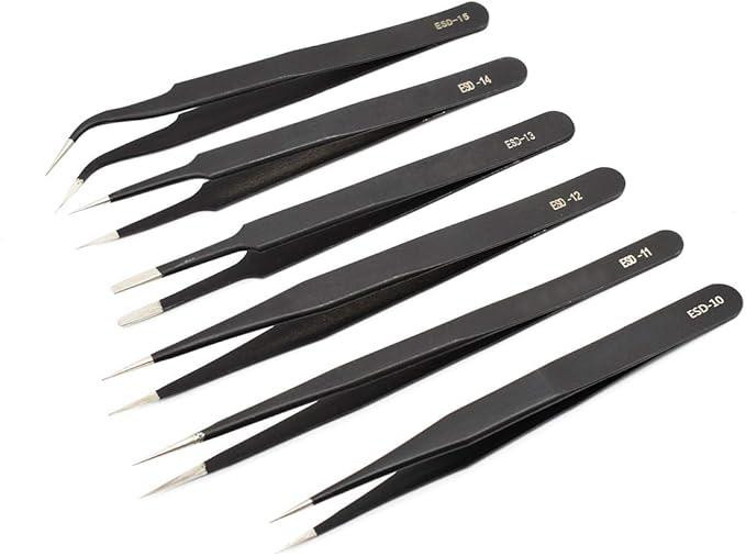Набор пинцетов 6 шт PT.ESD-10–15, антистатические и антимагнитные, для электроники и ремонта Киев - изображение 1