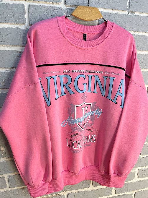 Свитшот женский OLIVIA 2468 надпись впереди VIRGINIA утепленный на флисе модель оверсайз one size, розовый, one size Киев - изображение 5