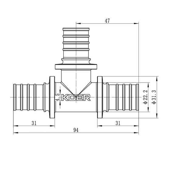 Трійник рівнопрохідний Koer KA.T25 -25(3.5mm) x25(3.5mm) x 25(3.5mm) (KR4886) Київ