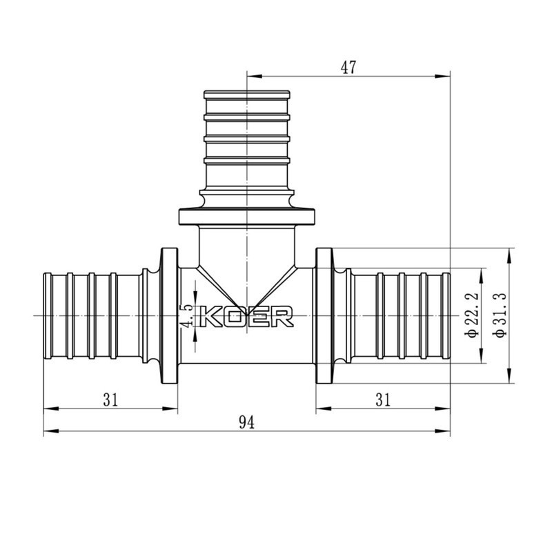 Трійник рівнопрохідний Koer KA.T25 -25(3.5mm) x25(3.5mm) x 25(3.5mm) (KR4886) Київ - фото 5