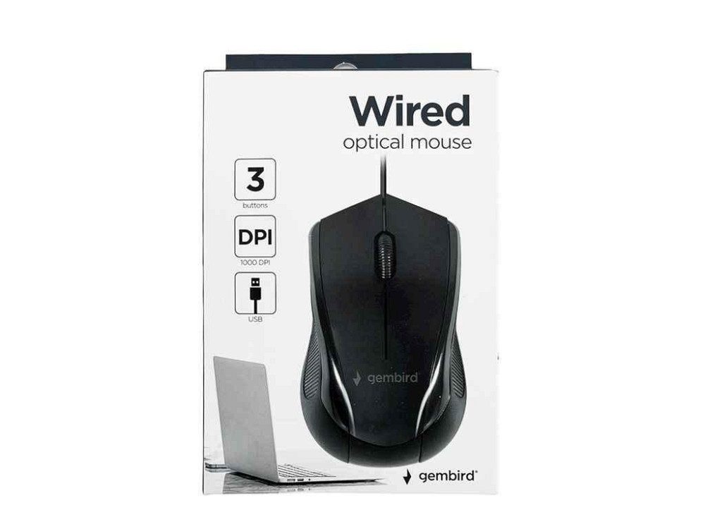 Мишка дротова USB MUS-3B-02 3 кнопки/1000DPI чорна1,35м ТМ Gembird Solmir Київ - фото 1