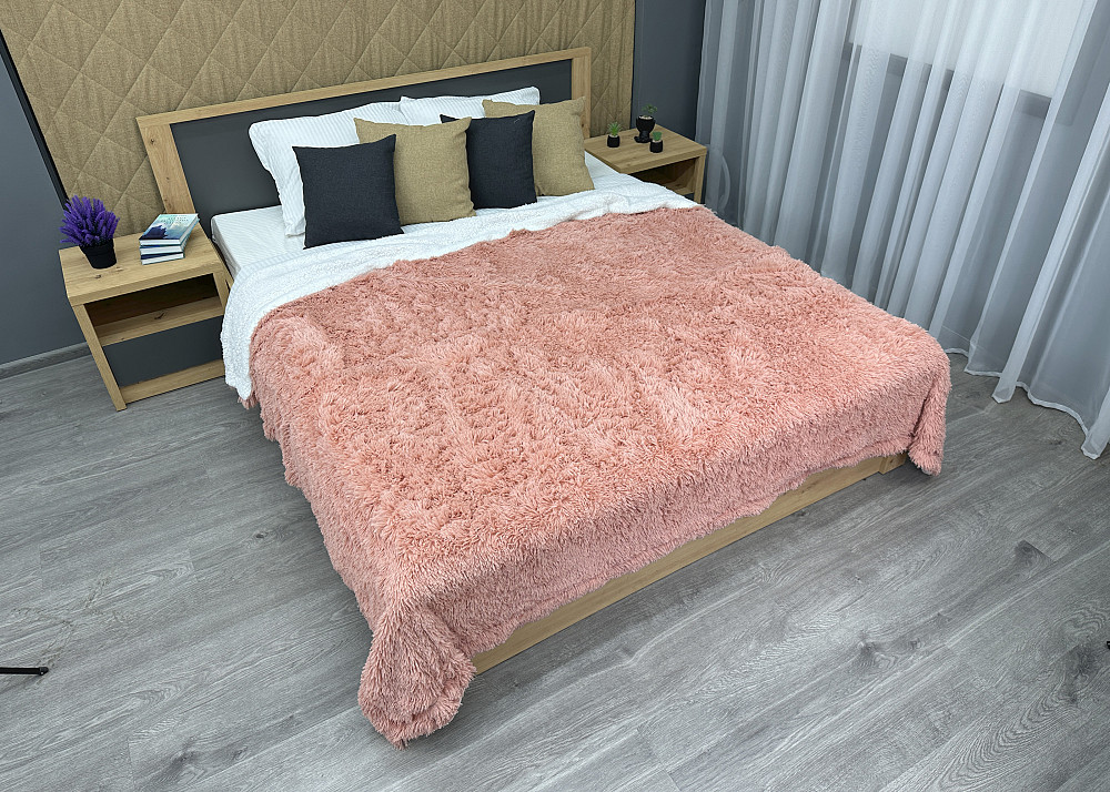 Плед-покривало 200х230 см (+-10см) Травка на овчині колір персиковий з білим (87-214) Київ - фото 3