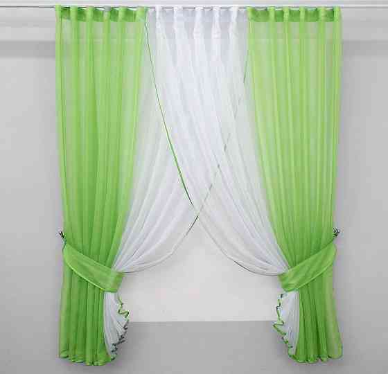 Кухонные шторки VR-Textil № 096к с подвязками салатовый с белым 400х170 см (50-846) Киев