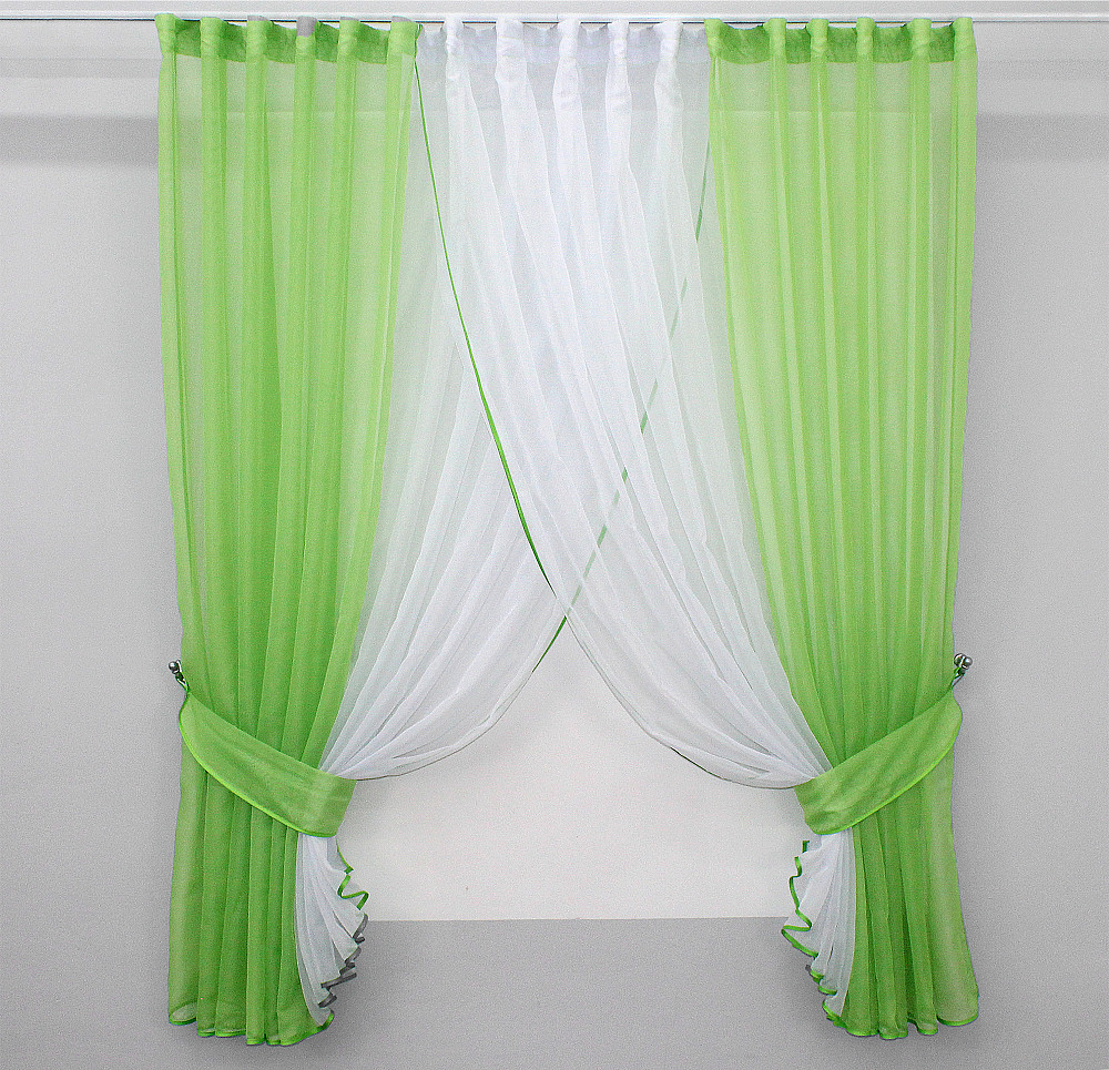 Кухонні шторки VR-Textil № 096к з підв'язками салатовий з білим 400х170 см (50-846) Київ - фото 1
