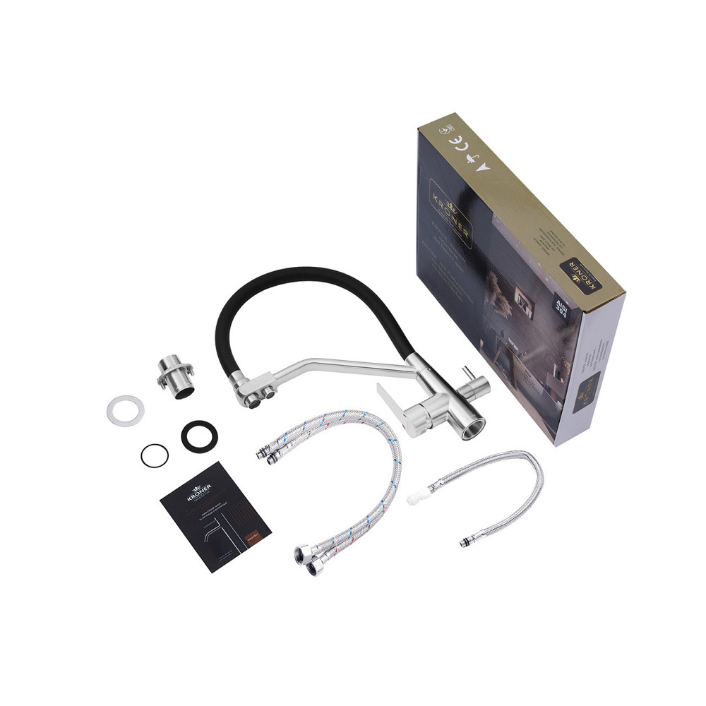 Змішувач для кухні з підключенням до фільтра Kroner KRP Edelstahl Klassisch - ESG03817BLK чорний Київ - фото 9