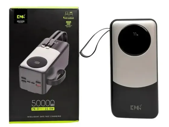Зовнішній акумулятор Power Bank KP KPG-502X 50000 мАг 22.5W QC3.0, 4USB+2Type-C, кабелі Одеса
