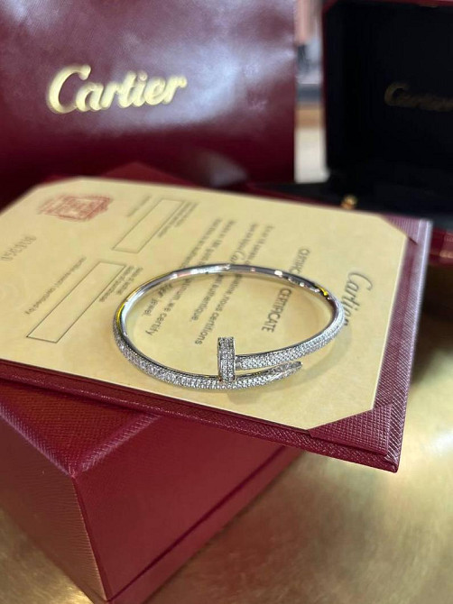 Cartier розкішний браслет цвях | Розсип цирконів по колу | Покриття біле золото, проба AU 750 Одеса - фото 14