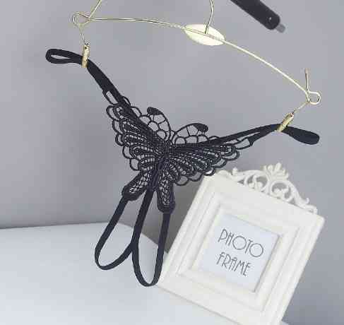 Еротичні трусики з метеликом та розрізом чорні унісекс - розмір універсальний, (на резинці) Київ