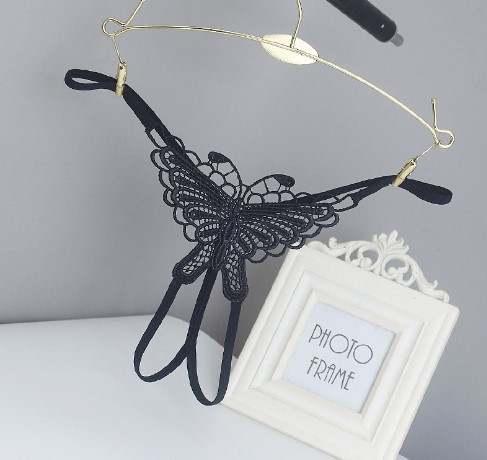 Еротичні трусики з метеликом та розрізом чорні унісекс - розмір універсальний, (на резинці) Київ - фото 1