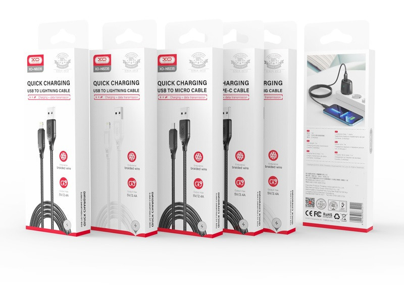 Кабель XO NB235 Zebra Series Braided USB-A to Micro - 1m (Black) (6974583) Київ - фото 3