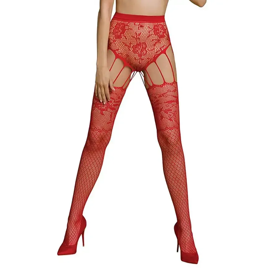 Еротичні колготки-бодістокінг Passion ECO S004 red, закриті трусики, декор, підв’язки Львов - изображение 1