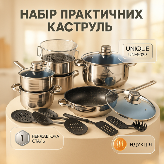 Кастрюли из нержавейки высокого качества, Набор кастрюль для профессиональной готовки OQ-14 Львов