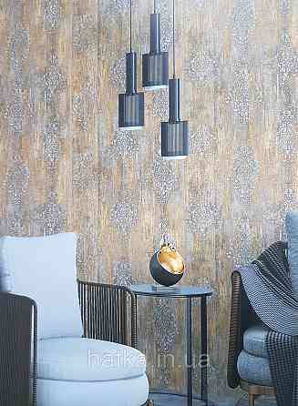 Шпалери вінілові на флізеліні гарячого тиснення DU&KA 1.06х10 вензель основа під штукатурку сірі коричневі Київ