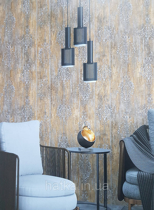 Шпалери вінілові на флізеліні гарячого тиснення DU&KA 1.06х10 вензель основа під штукатурку сірі коричневі Київ - фото 1
