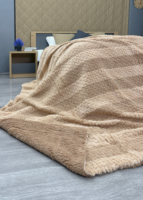 Плед 200х230 см (+-10см) Рогожка на овчині "Тедді" колір бежевий (87-295) Київ - фото 8