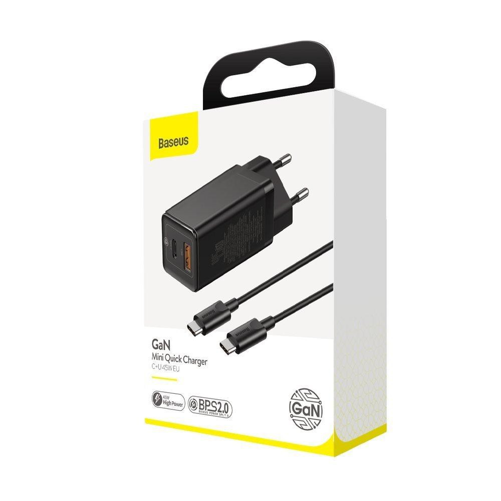 Зарядное устройство для быстрой зарядки 45Вт USB Type-C черный Baseus GaN CCGAN-Q01 Киев - изображение 5