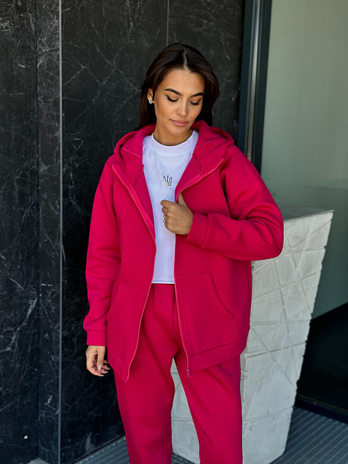 Жіночий спортивний костюм на флісі з кофтою на блискавці Малиновий 42/44 Харків - фото 7