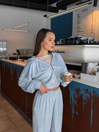 Женский повседневный велюровый костюм двойка: кофта и штаны плотный турецкий велюр Голубой, 48/52 Одесса