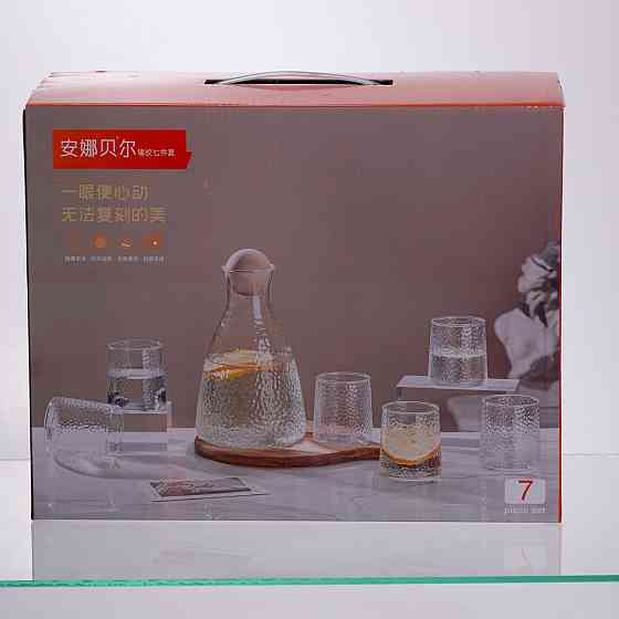 Yiwu Набір для напоїв графин з бамбуковою кришкою та 6 склянок, прозорий 64486-37 Коломыя