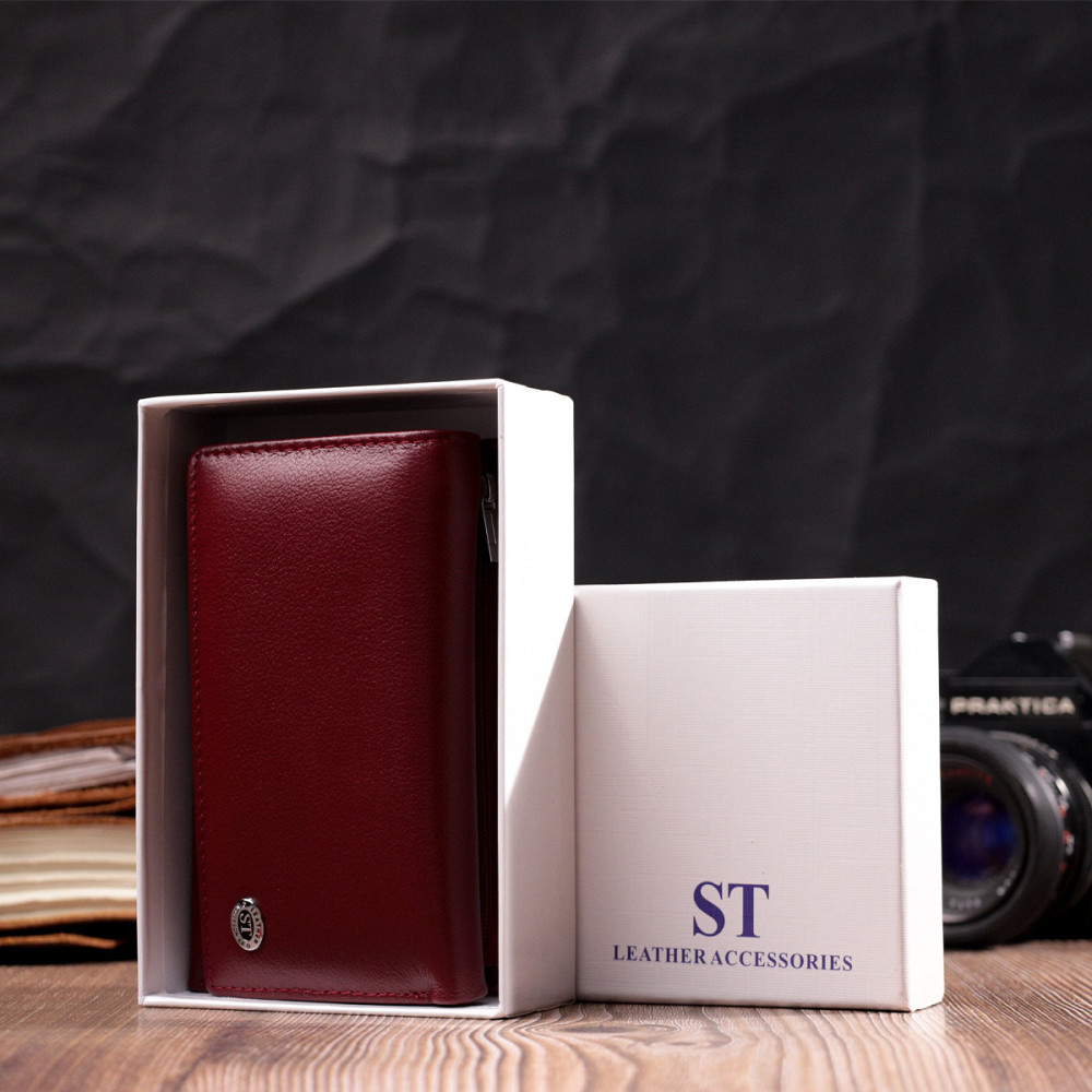 Симпатичний жіночий гаманець у три складання з натуральної шкіри ST Leather 19470 Бордовий Київ - фото 4