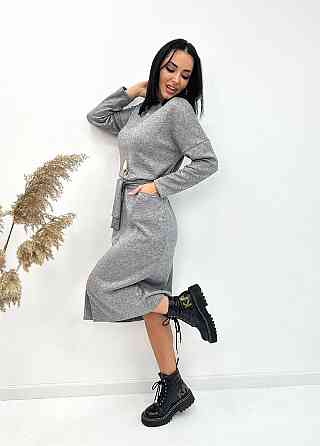 Довга ангорова сукня з поясом "Juliette" оптом | Норма і батал 42-44, Сірий Київ